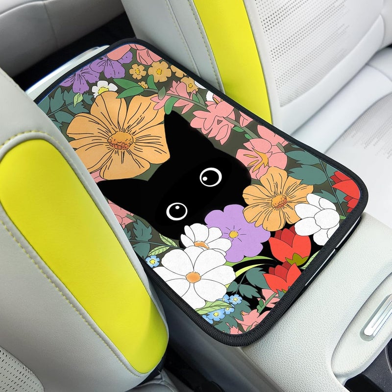 Adastrah Black Cat Auto Center Console Pad,Soft Waterproof Car Center Console Cover Auto Armrest Seat Box Cover Protector for Most Vehicle SUV Truck Car - Image 1